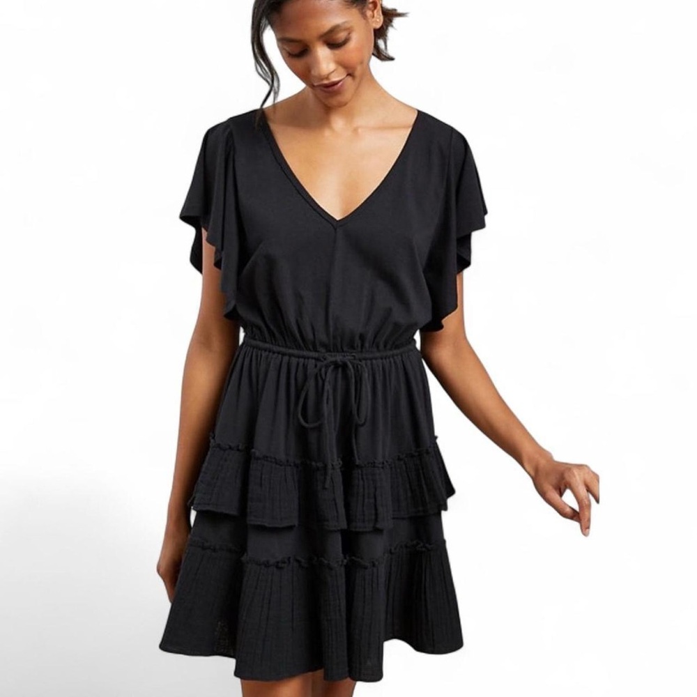 Daily Practice by Anthropologie Tiered Ruffle Mini Dress Black S Country Cowgirl